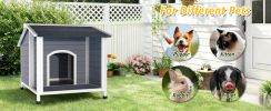 Outdoor Dog House, Weatherproof Wooden Dog Shelter with Asphalt Roof, Raised Floor Design, Easy Assembly, for Small to Medium Dogs