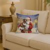 Wirehaired Pointing Griffon with Santa Claus Throw Pillow Decorative Indoor Outdoor Accent Cushion for Couch, Bed or Patio, 14Hx14W