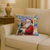 Airedale Terrier with Santa Claus Throw Pillow Decorative Indoor Outdoor Accent Cushion for Couch, Bed or Patio, 18Hx18W