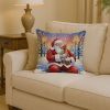 Red Miniature Pinscher with Santa Claus Throw Pillow Decorative Indoor Outdoor Accent Cushion for Couch, Bed or Patio, 14Hx14W
