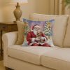 Yorkshire Terrier with Santa Claus Throw Pillow Decorative Indoor Outdoor Accent Cushion for Couch, Bed or Patio, 14Hx14W