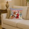 Bloodhound with Santa Claus Throw Pillow Decorative Indoor Outdoor Accent Cushion for Couch, Bed or Patio, 14Hx14W