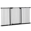 Black Pet Gate with Door 30 Inch Tall Pressure-Mounted Safety Gate for Indoor Stairs Includes 7 8 12" Extensions Dog Barrier