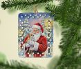 Chihuahua with Santa Claus Porcelain Ornament Christmas Tree Hanging Decorations for Home Christmas Holiday, Rectangle, Gift, Multicolor