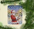 English Bulldog with Santa Claus Porcelain Ornament Christmas Tree Hanging Decorations for Home Christmas Holiday, Rectangle, Gift, Multicolor