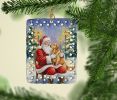 Golden Retriever with Santa Claus Porcelain Ornament Christmas Tree Hanging Decorations for Home Christmas Holiday, Rectangle, Gift, Multicolor