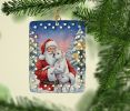 White Boxer with Santa Claus Porcelain Ornament Christmas Tree Hanging Decorations for Home Christmas Holiday, Rectangle, Gift, Multicolor