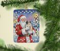 Pug with Santa Claus Porcelain Ornament Christmas Tree Hanging Decorations for Home Christmas Holiday, Rectangle, Gift, Multicolor