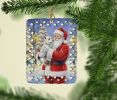 Westie with Santa Claus Porcelain Ornament Christmas Tree Hanging Decorations for Home Christmas Holiday, Rectangle, Gift, Multicolor