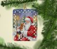 Beagle with Santa Claus Porcelain Ornament Christmas Tree Hanging Decorations for Home Christmas Holiday, Rectangle, Gift, Multicolor