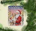 Pit Bull Terrier with Santa Claus Porcelain Ornament Christmas Tree Hanging Decorations for Home Christmas Holiday, Rectangle, Gift, Multicolor