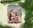 Shiba Inu with Santa Claus Porcelain Ornament Christmas Tree Hanging Decorations for Home Christmas Holiday, Rectangle, Gift, Multicolor