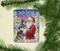 Norwegian Elkhound with Santa Claus Porcelain Ornament Christmas Tree Hanging Decorations for Home Christmas Holiday, Rectangle, Gift, Multicolor