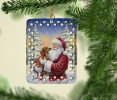 Dachshund with Santa Claus Porcelain Ornament Christmas Tree Hanging Decorations for Home Christmas Holiday, Rectangle, Gift, Multicolor