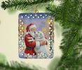 Great Pyrenees with Santa Claus Porcelain Ornament Christmas Tree Hanging Decorations for Home Christmas Holiday, Rectangle, Gift, Multicolor
