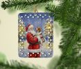 English Setter with Santa Claus Porcelain Ornament Christmas Tree Hanging Decorations for Home Christmas Holiday, Rectangle, Gift, Multicolor