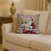 Bearded Collie with Santa Claus Throw Pillow Decorative Indoor Outdoor Accent Cushion for Couch, Bed or Patio, 14Hx14W