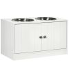 Large Dog Elevated Bowls with Stand Pet Feeding Station 2 Stainless Steel Food And Water Bowls White Storage Space 23.6'' X 11.8'' X 14''
