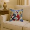 Black Pomeranian with Santa Claus Throw Pillow Decorative Indoor Outdoor Accent Cushion for Couch, Bed or Patio, 18Hx18W