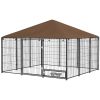 Outdoor Dog Kennel with Canopy 6.9' X 4.6' X 5' Rotating Bowls Coffee