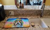 Bearded Collie Hippie Dawg Dish Drying Mat Absorbent Dish Drying Mat Pad for Kitchen Counter Dish Drainer Mat for Countertop, 14 x 21", Multicolor