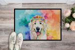 Great Pyrenees Hippie Dawg Doormat Front Door Mat Indoor Outdoor Rugs for Entryway, Non Slip Washable Low Pile, 24H X 36W