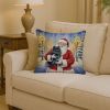Black Pomeranian with Santa Claus Throw Pillow Decorative Indoor Outdoor Accent Cushion for Couch, Bed or Patio, 14Hx14W
