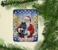 Black Pomeranian with Santa Claus Porcelain Ornament Christmas Tree Hanging Decorations for Home Christmas Holiday, Rectangle, Gift, Multicolor