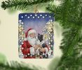 Border Collie with Santa Claus Porcelain Ornament Christmas Tree Hanging Decorations for Home Christmas Holiday, Rectangle, Gift, Multicolor