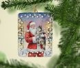 Keeshond with Santa Claus Porcelain Ornament Christmas Tree Hanging Decorations for Home Christmas Holiday, Rectangle, Gift, Multicolor