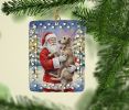 Scottish Deerhound with Santa Claus Porcelain Ornament Christmas Tree Hanging Decorations for Home Christmas Holiday, Rectangle, Gift, Multicolor
