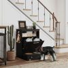 Pet Feeder Station Storage Cabinet, Dog Food Storage Container with Dog Raised Bowls, Watering Supplies, Black