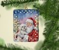Bichon Frise with Santa Claus Porcelain Ornament Christmas Tree Hanging Decorations for Home Christmas Holiday, Rectangle, Gift, Multicolor