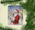 French Bulldog with Santa Claus Porcelain Ornament Christmas Tree Hanging Decorations for Home Christmas Holiday, Rectangle, Gift, Multicolor