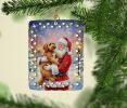 Labradoodle with Santa Claus Porcelain Ornament Christmas Tree Hanging Decorations for Home Christmas Holiday, Rectangle, Gift, Multicolor