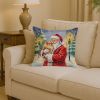Pomeranian with Santa Claus Throw Pillow Decorative Indoor Outdoor Accent Cushion for Couch, Bed or Patio, 14Hx14W