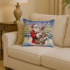 Scottish Deerhound with Santa Claus Throw Pillow Decorative Indoor Outdoor Accent Cushion for Couch, Bed or Patio, 14Hx14W