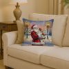 Welsh Springer Spaniel with Santa Claus Throw Pillow Decorative Indoor Outdoor Accent Cushion for Couch, Bed or Patio, 14Hx14W