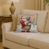 Irish Wolfhound with Santa Claus Throw Pillow Decorative Indoor Outdoor Accent Cushion for Couch, Bed or Patio, 14Hx14W