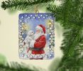 Maltese with Santa Claus Porcelain Ornament Christmas Tree Hanging Decorations for Home Christmas Holiday, Rectangle, Gift, Multicolor