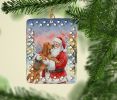 Bloodhound with Santa Claus Porcelain Ornament Christmas Tree Hanging Decorations for Home Christmas Holiday, Rectangle, Gift, Multicolor