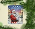 American Eskimo with Santa Claus Porcelain Ornament Christmas Tree Hanging Decorations for Home Christmas Holiday, Rectangle, Gift, Multicolor