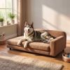 Dog Bed for Large Breeds, Soft Velvet Dog Couch with Removable Cushion, Backrest, Armrest and Low Feet, Brown