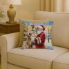Borzoi/ with Santa Claus Throw Pillow Decorative Indoor Outdoor Accent Cushion for Couch, Bed or Patio, 18Hx18W