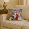 Wirehaired Pointing Griffon with Santa Claus Throw Pillow Decorative Indoor Outdoor Accent Cushion for Couch, Bed or Patio, 18Hx18W