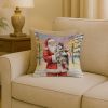 Keeshond with Santa Claus Throw Pillow Decorative Indoor Outdoor Accent Cushion for Couch, Bed or Patio, 18Hx18W
