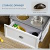White Elevated Dog Bowls 23.6"x11.8"x14.2" Pet Feeding Station with Storage 2 Stainless Steel Bowls Raised Feeder for Dogs