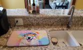 Great Pyrenees Hippie Dawg Dish Drying Mat Absorbent Dish Drying Mat Pad for Kitchen Counter Dish Drainer Mat for Countertop, 14 x 21", Multicolor