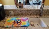 Golden Retriever Hippie Dawg Dish Drying Mat Absorbent Dish Drying Mat Pad for Kitchen Counter Dish Drainer Mat for Countertop, 14 x 21", Multicolor