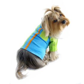 Knit Cotton Contrast Shirt with Roll-Up Sleeves (Color: Green/Blue, size: L)